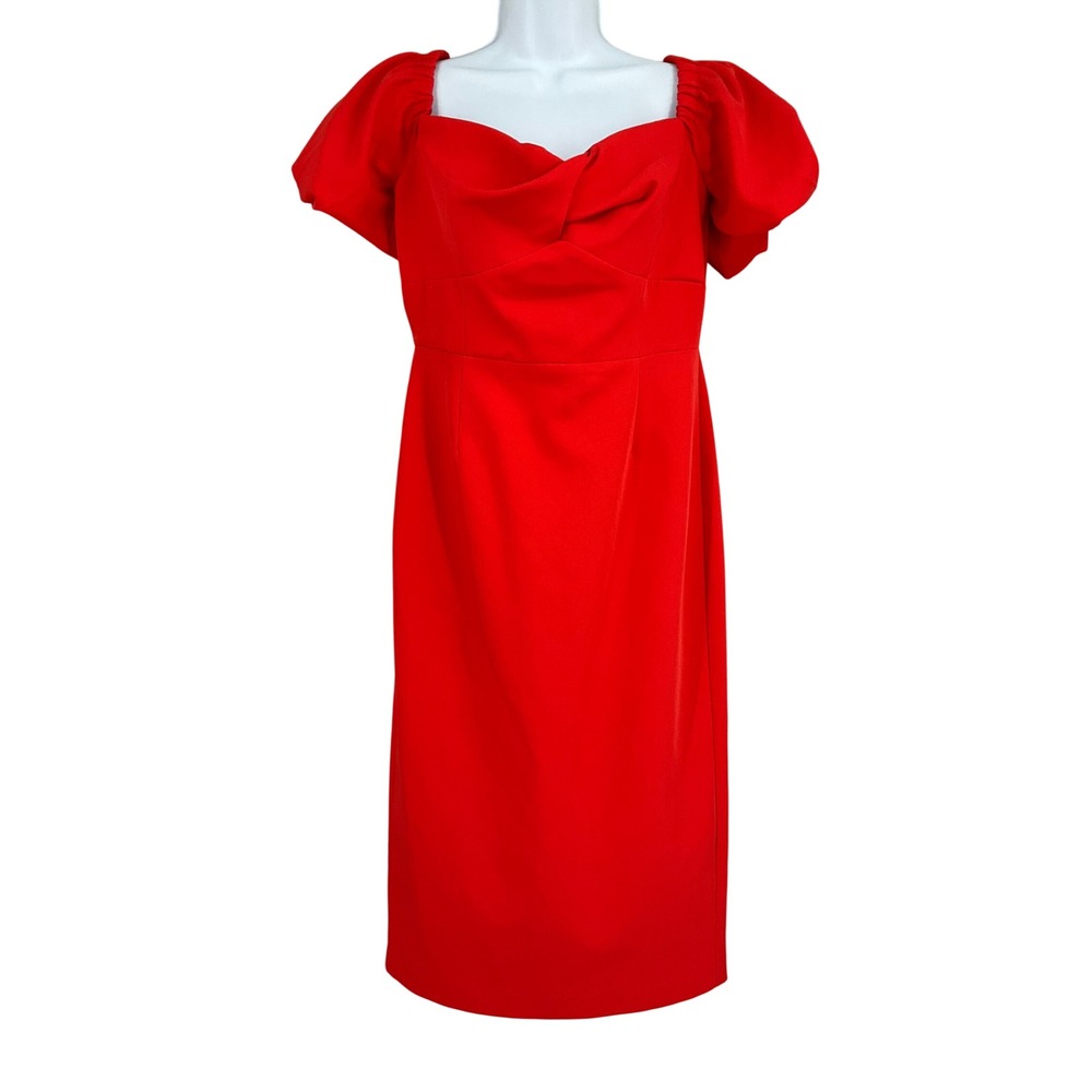 Milly Bria Cady Dress Womens 10 Coral Red Puff Sleeve Cocktail Party Event NEW